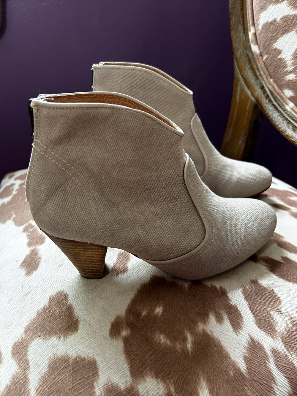 Anthropologie Taupe Canvas Ankle Booties